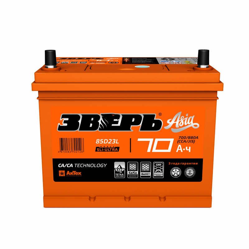 Аккум. ЗВЕРЬ АЗИЯ 70 а/ч 700/880А (зал.обрат.) (232*175*225)