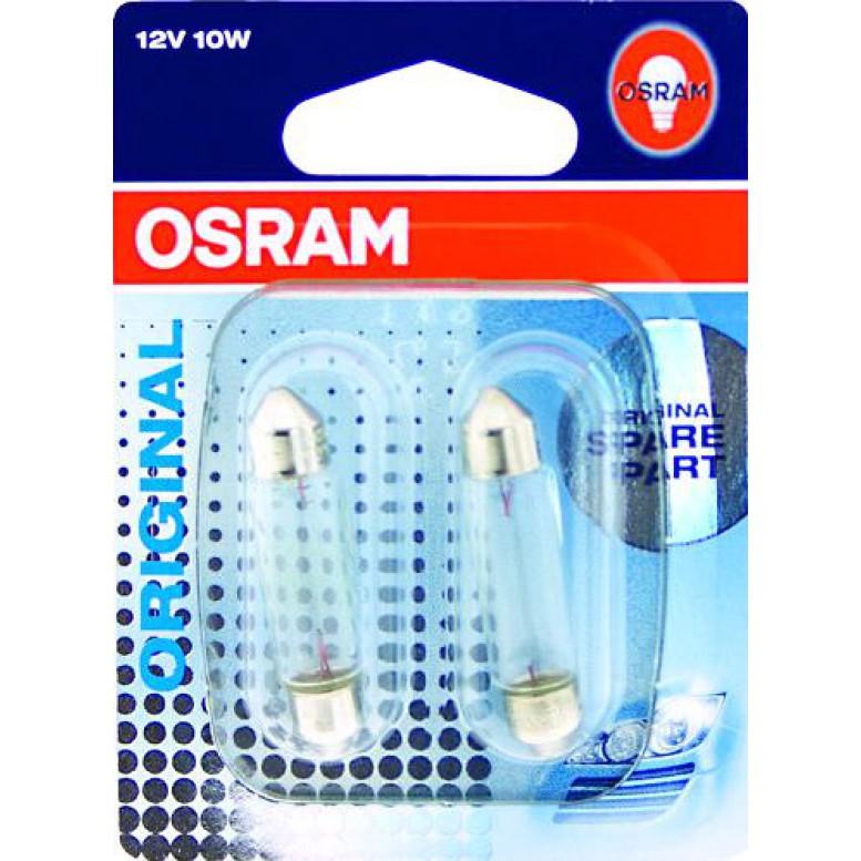 Лампочка  12V 10W SV8,5-8 (габарит. фонари) "OSRAM"(блистер 2шт)