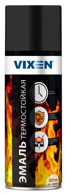 Эмаль термостойкая Черная 520мл VIXEN (1/12)